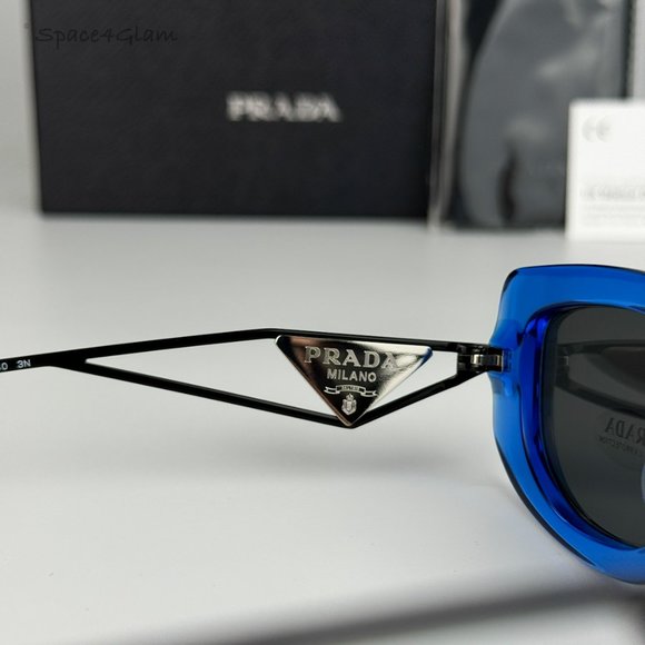 NEW Prada PR14YS 18M5S0 Crystal Electric Blue Grey Rectangle Unisex Sunglasses - Picture 8 of 11